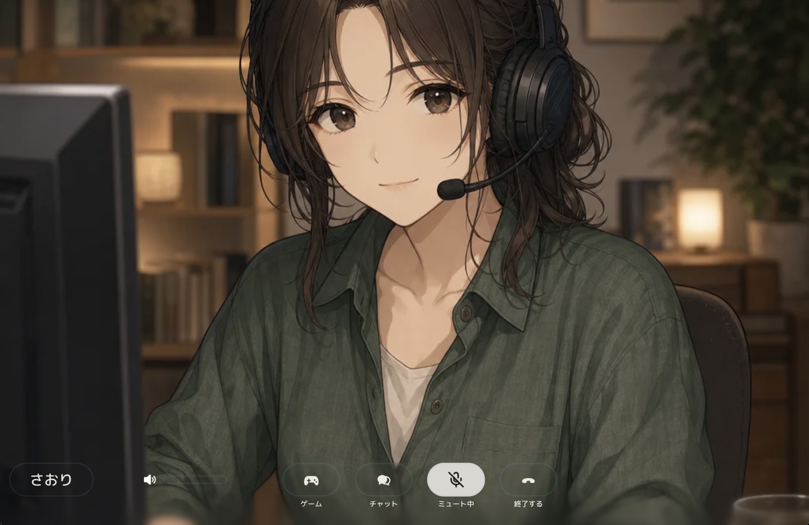相棒との通話画面。画面下部にゲームボタンが表示されている